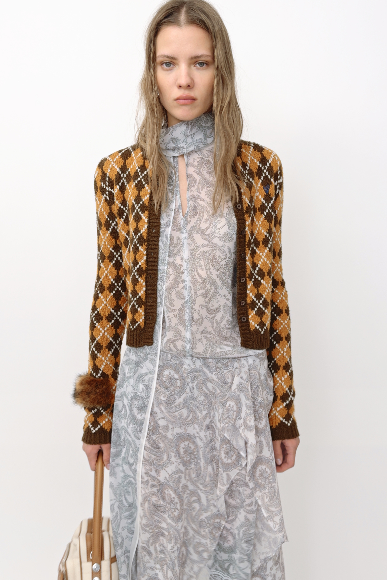 Acne Studios - Bouclé Argyle Knit Cardigan - Brown/orange