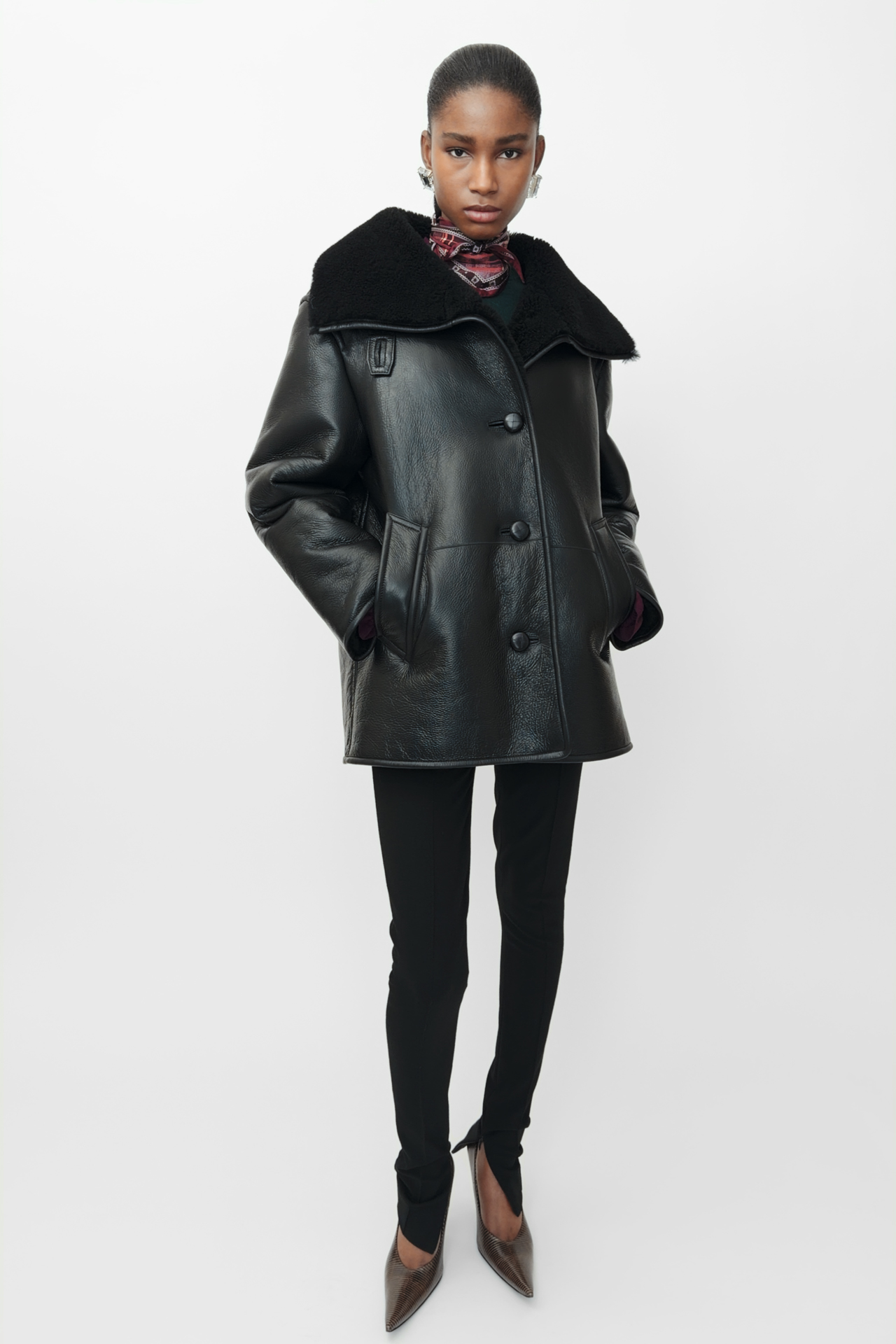 Acne Studios - Leather Shearling Duffle Coat - Black