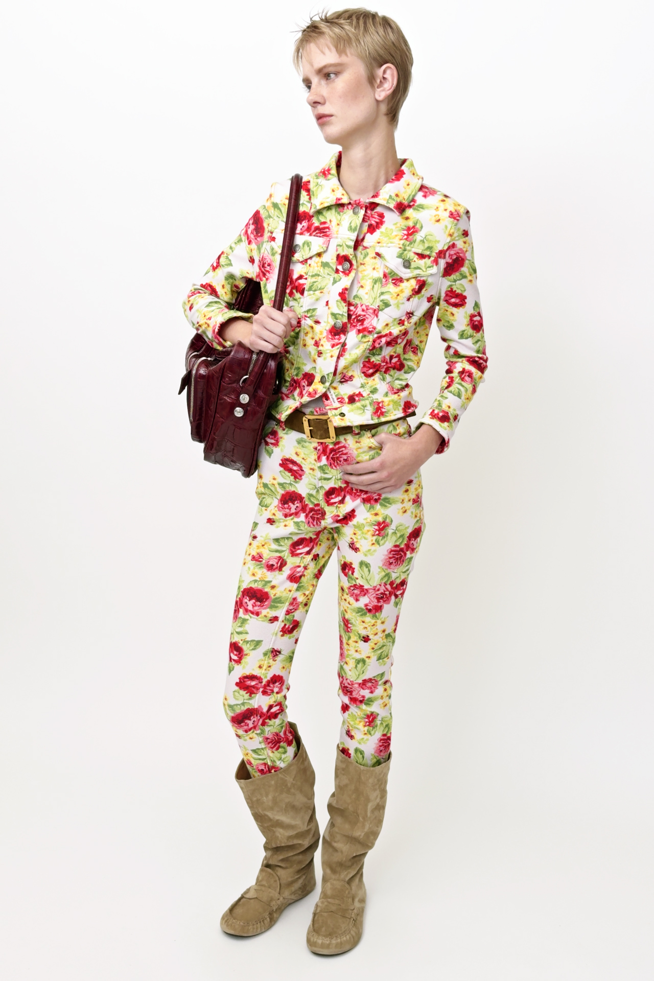 Acne Studios - Printed stretch denim jacket - Pink/multi