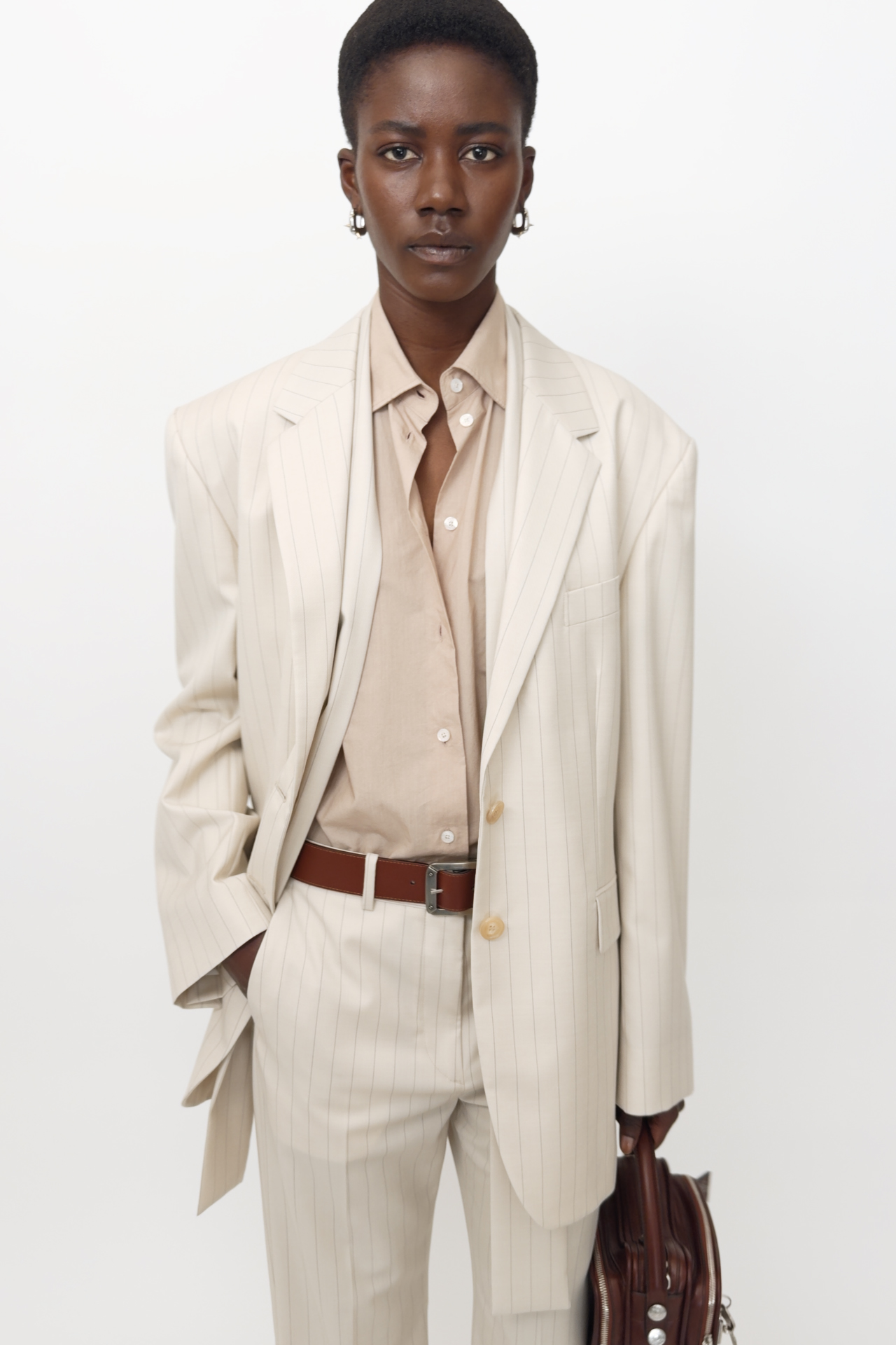 Acne Studios - スカーフ付きピンストライプブレザー - クリームベージュ