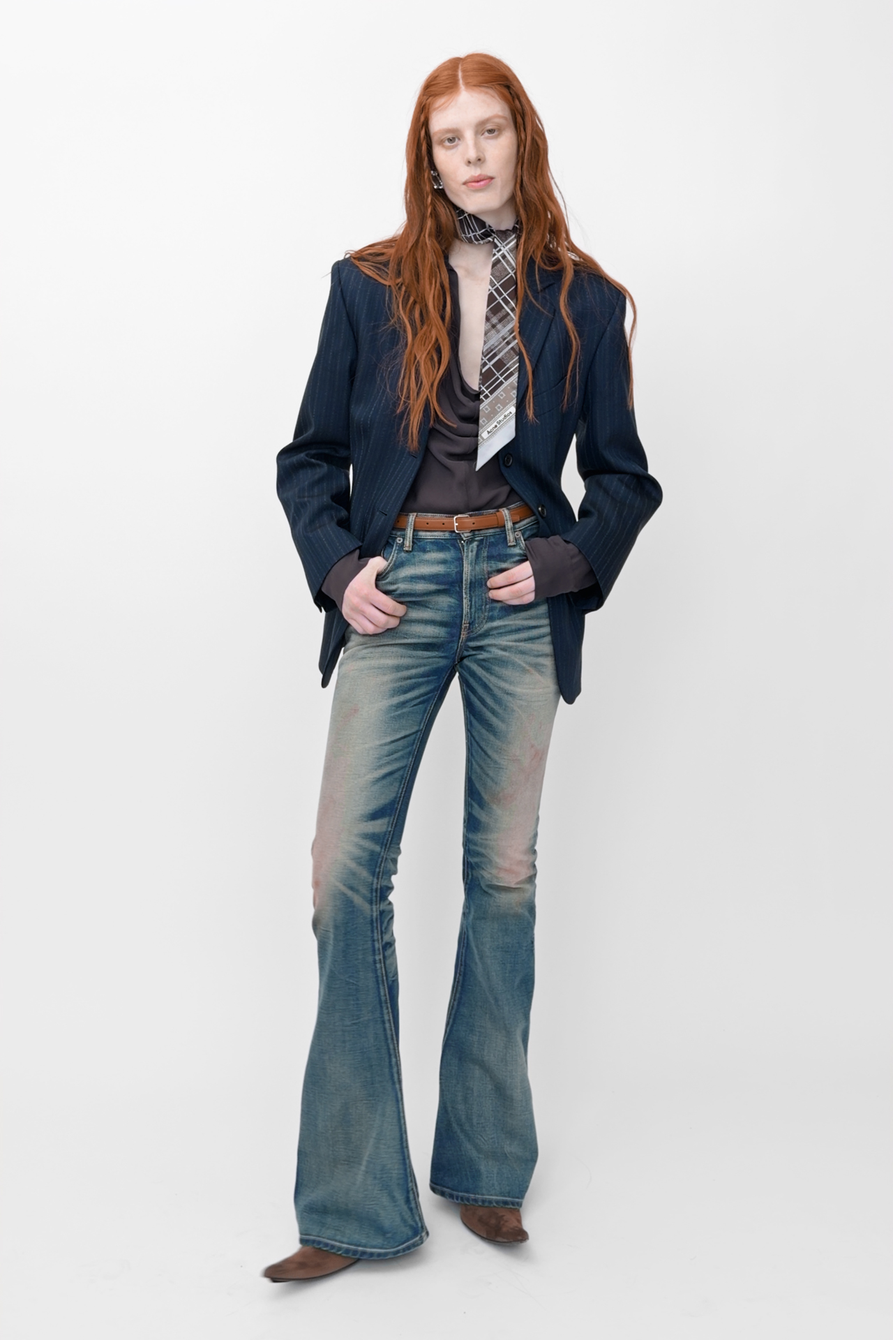 Acne Studios - Pinstripe wool suit jacket - Black/Teal blue