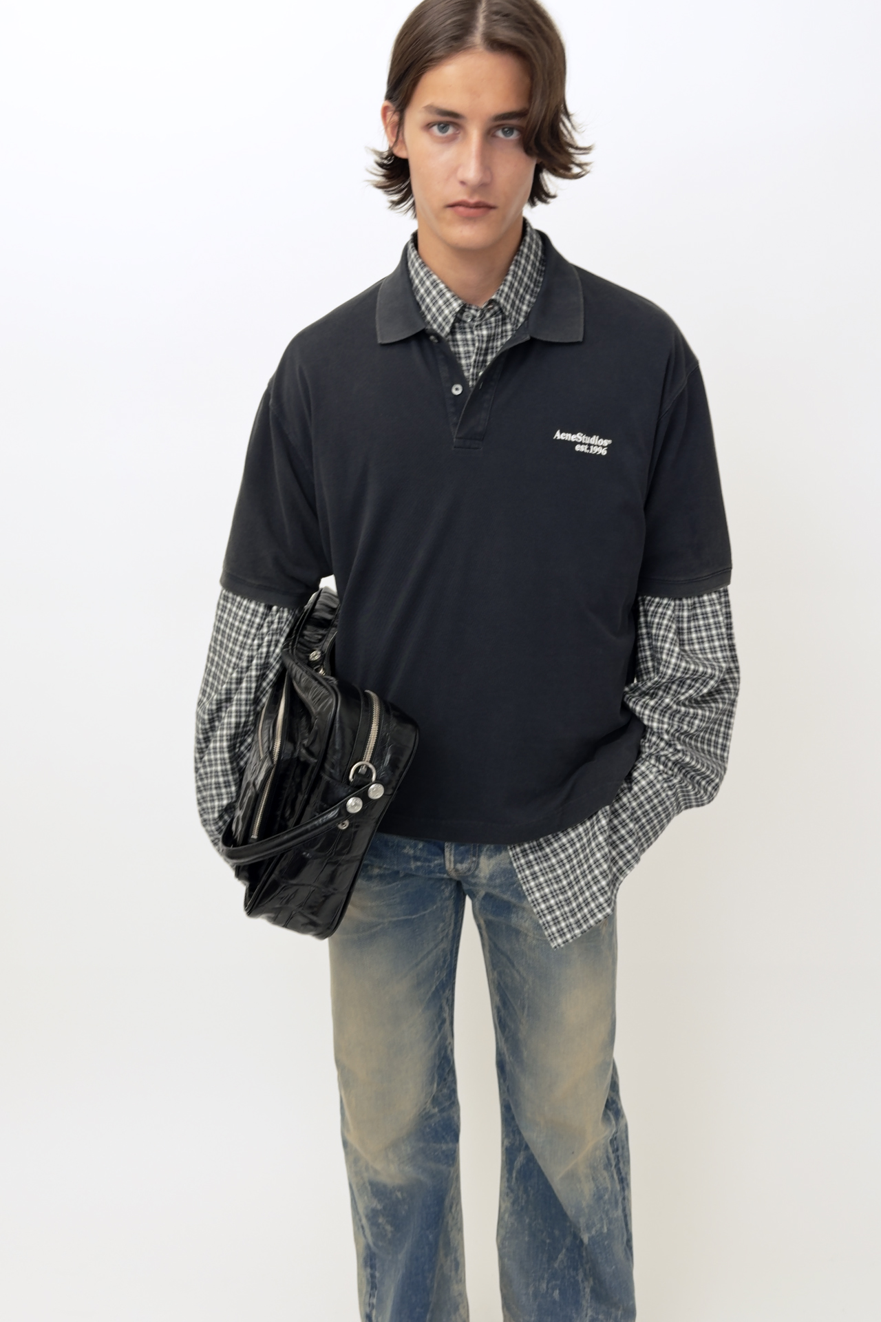 Acne Studios - ウォッシュドロゴポロシャツ - ブラック